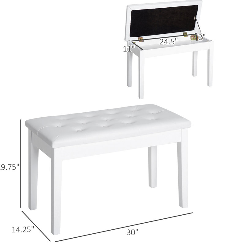Fauteuil de piano blanc avec revêtement en similicuir et banc stable en bois blanc avec coussin de soutien pour jouer en duo
