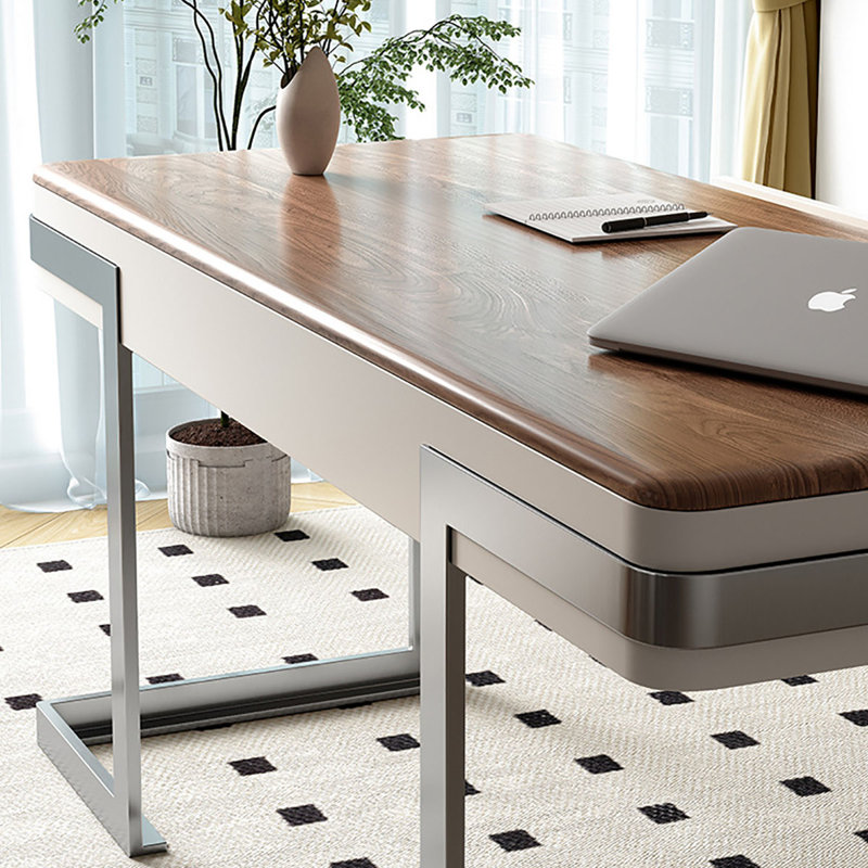 Bureau en noyer d'inspiration rétro, H 29,5 po x l 55,1 po x P 23,6 po