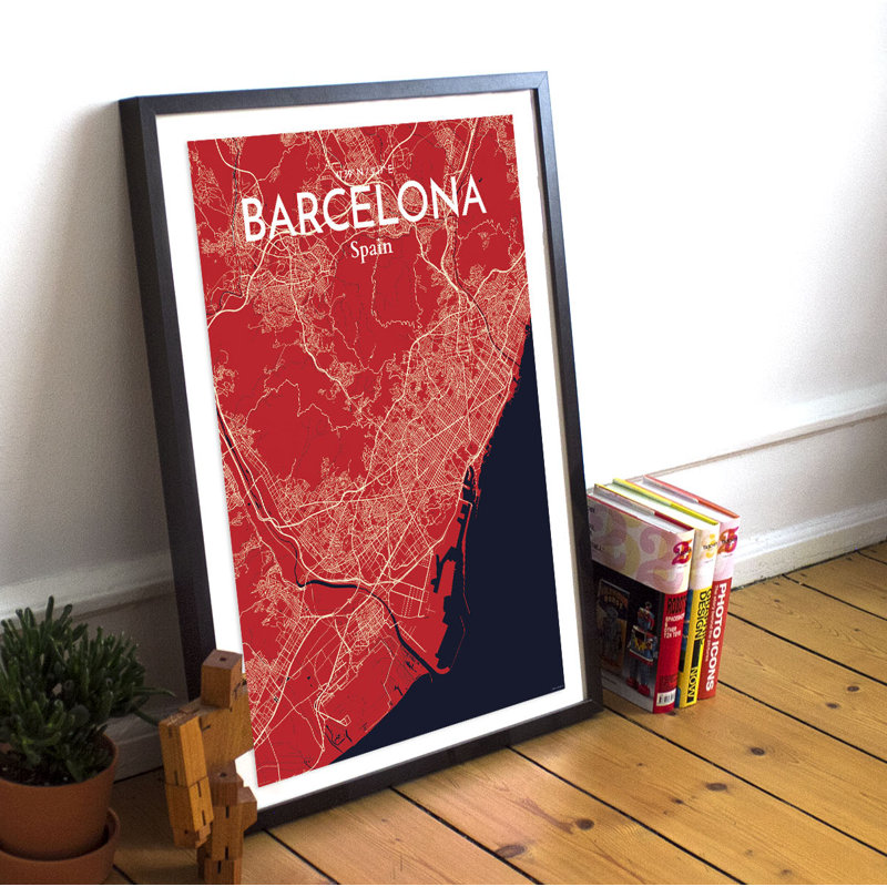 Barcelona City Map - No Frame Print, 60.2 cm H x 27.9 cm W x 0.1 cm D