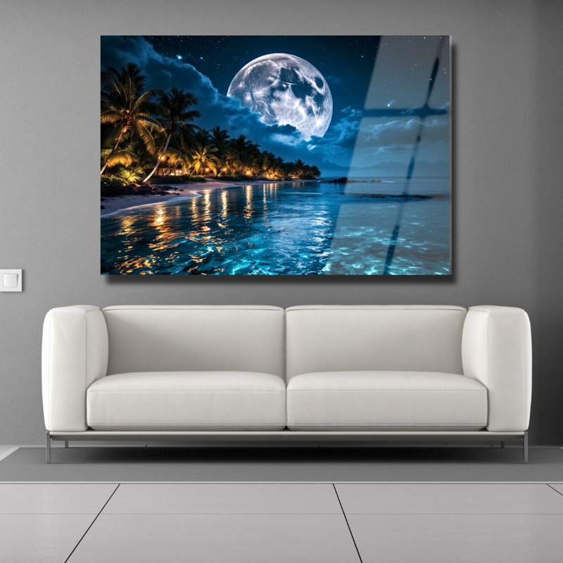 Décoration murale en verre trempé pleine lune, H 20 po x l 30 po