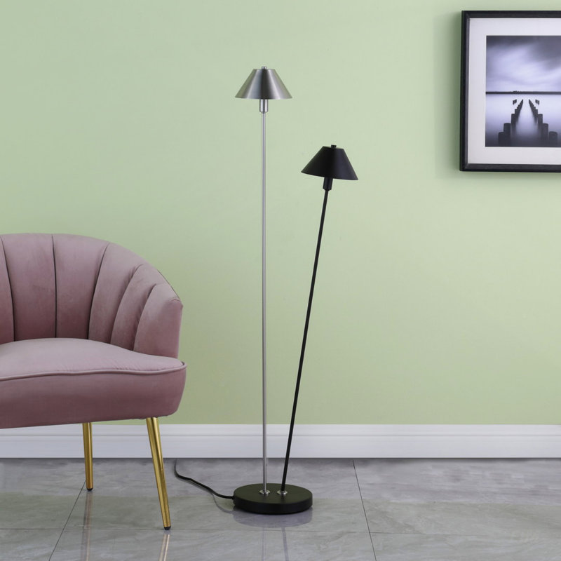 Elegant LED Double G-9 Floor Lamp With Matte Powder Black And Silver Brushed Nickel Finish, Energy-Efficient And Stylish