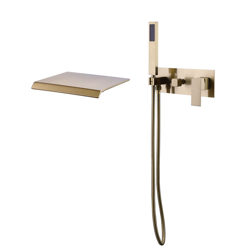 2 Handle Wall Waterfall Faucet with Diverter, Brushed Gold