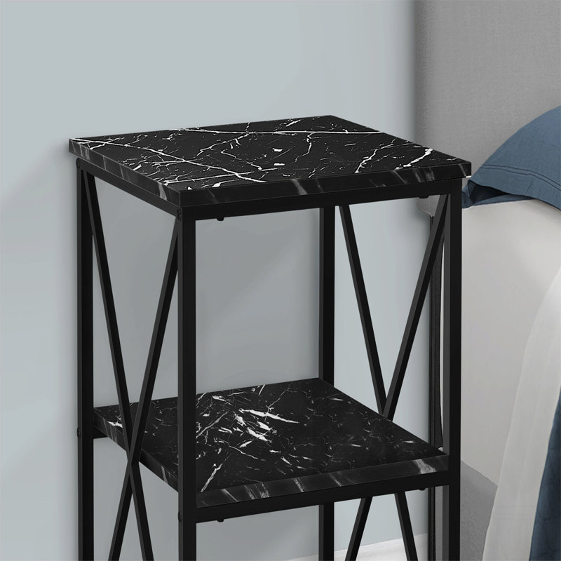 Table d'appoint, côté, bout, table de chevet, lampe, stratifié, métal, contemporain, moderne, Noir, Noir