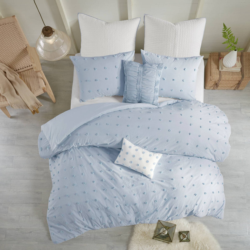 Ensemble d'édredon en jacquard de coton Brooklyn avec taies décoratives européennes et coussins décoratifs, Bleu