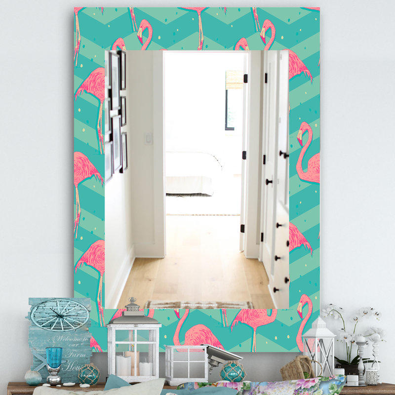 Miroir mural traditionnel flamant rose 1, H 24 po x l 32 po