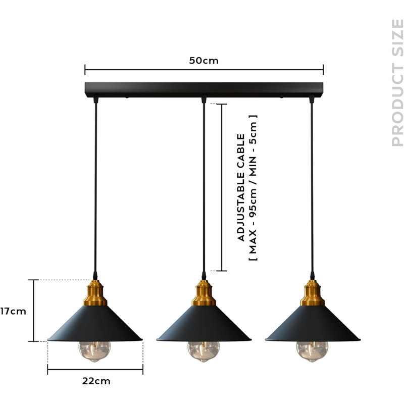 3 - Light Pendant, Black inner Gold