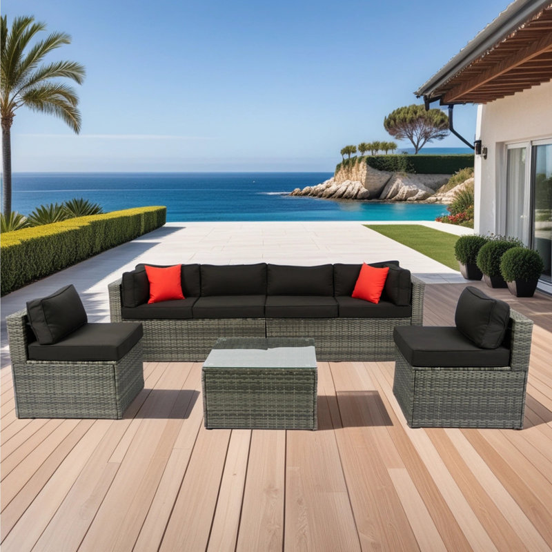 5 Pieces PE Rattan Sectional Outdoor Furniture U Sofa Set - Thumbnail 5