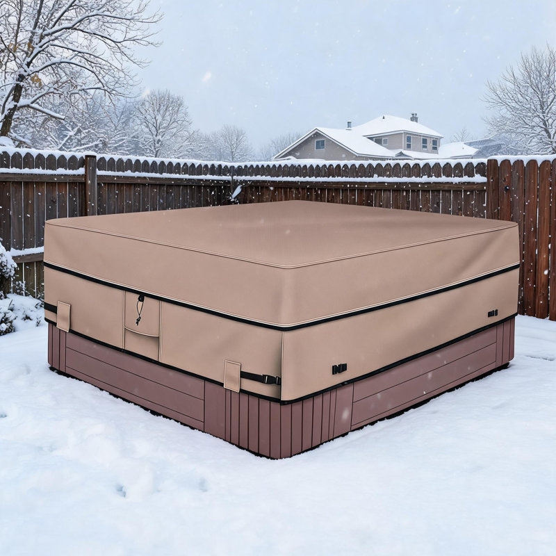 Couvercle de spa 85 po x 85 po, couverture de spa d'extérieur 600D en polyester résistant à l'eau avec sangles à boucle sécurisées, résistant aux rayons UV et aux intempéries