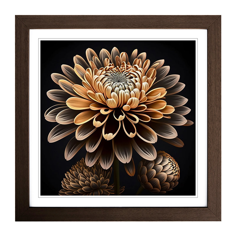 Chrysanthemum Art Deco - Framed Print, Walnut