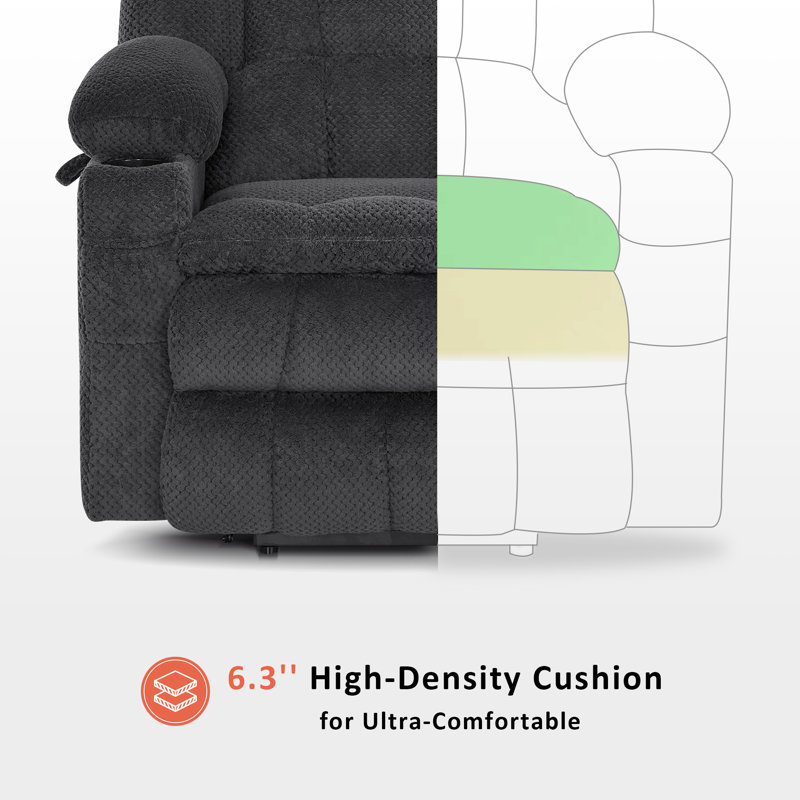 93cm Wide Lift Assist Standard Recliner with Massager, Grey