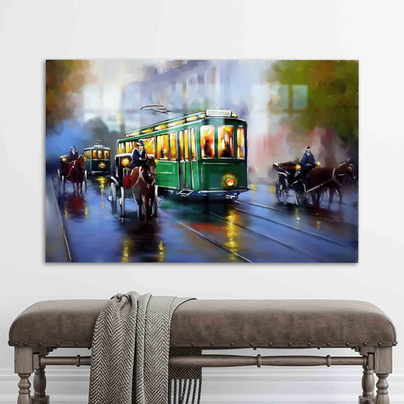 Vieille scène de rue imprimée sur verre trempé, offrant une vue de paysage unique pour votre décor, H 9,1 po x l 14,2 po