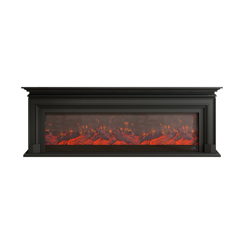 Black Solid Wood TV Cabinet Fireplace, Black