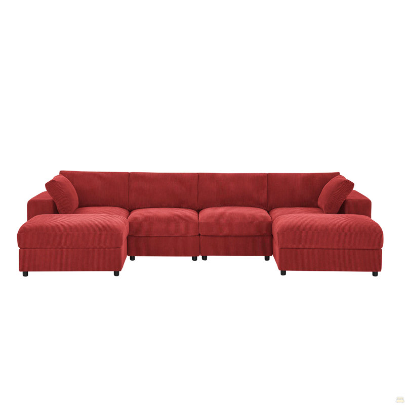 Canapé modulaire réversible en velours côtelé, Velours côtelé rouge