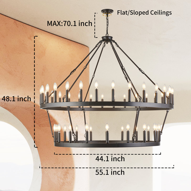 Lustre 48 lumières à roulettes, Bronze frotté à l'huile
