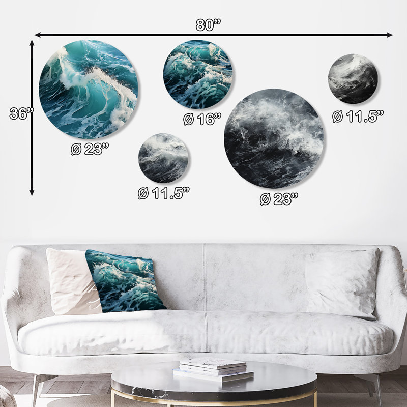 Fauvisme «Blue Waves - Ocean», ensemble d'art mural rond sur 5