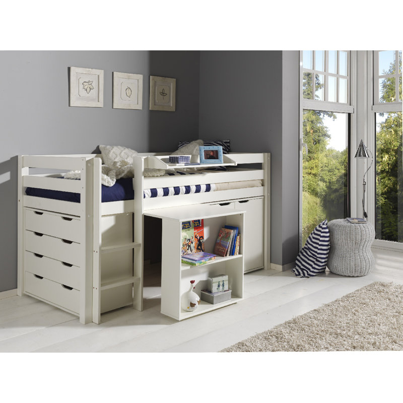 Edwards Cot Bed / Toddler (70 x 140cm) Loft Bed Bed with Bookcase by Vipack, White