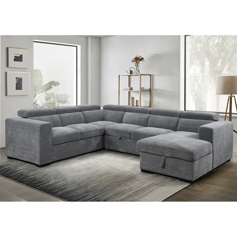 Canapé modulaire en U avec sièges réglables, canapé-lit avec méridienne de rangement et canapé-lit Modern, Gris foncé