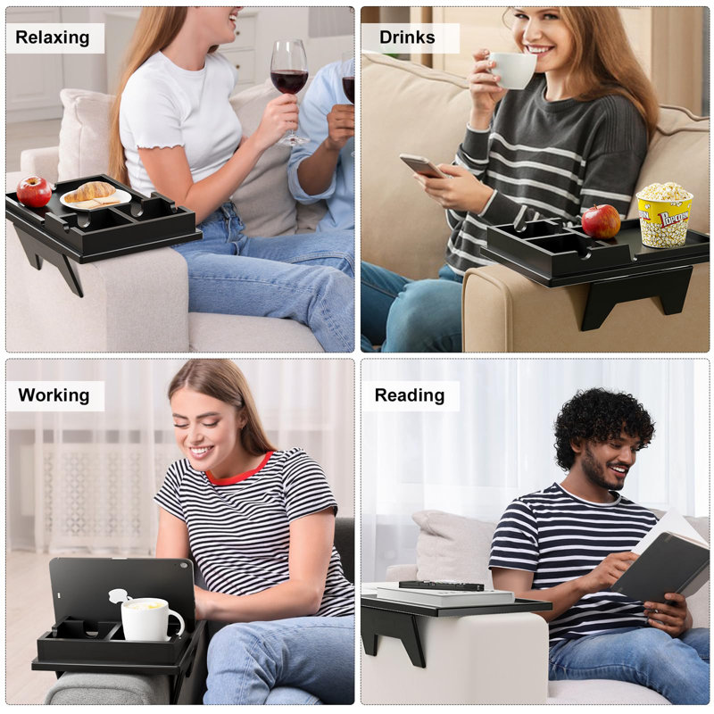2 In 1 Sofa Armrest Table With Sliding And Removable Double Cup Holder - Foldable Sofa Armchair Storage Box