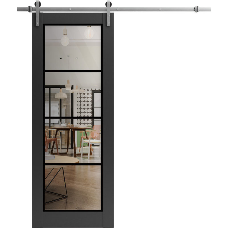Porte de grange en bois lambrissé sans trousse de quincaillerie d'installation, Noir mat / Chrome, 24 po x 84 po