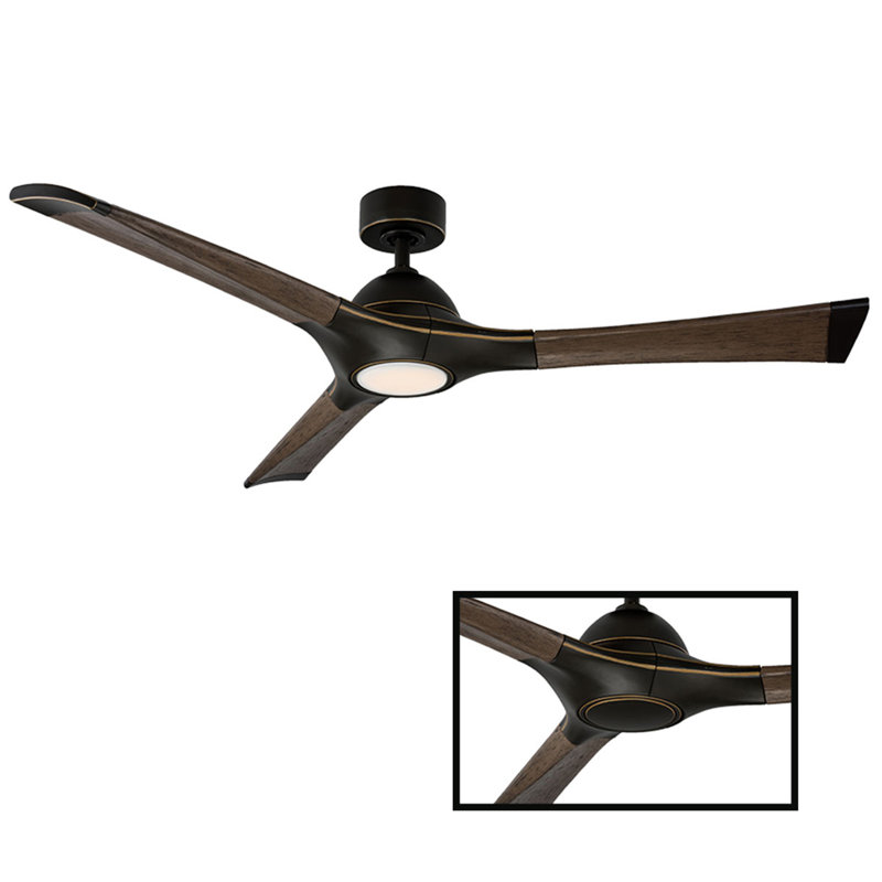 72" Woody 3 - Blade Outdoor Smart Propeller Ceiling Fan with Light Kit Included, Oil Rubbed Bronze/Dark Walnut, 60", 3000K