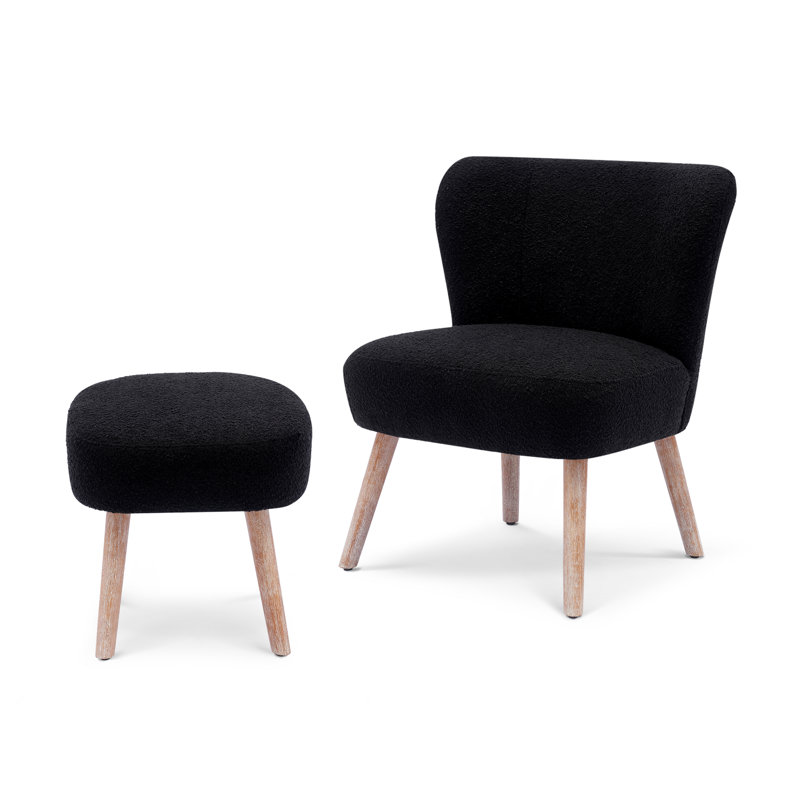 Fauteuil de chambre avec repose-pieds Breann, Mélange de polyester noir