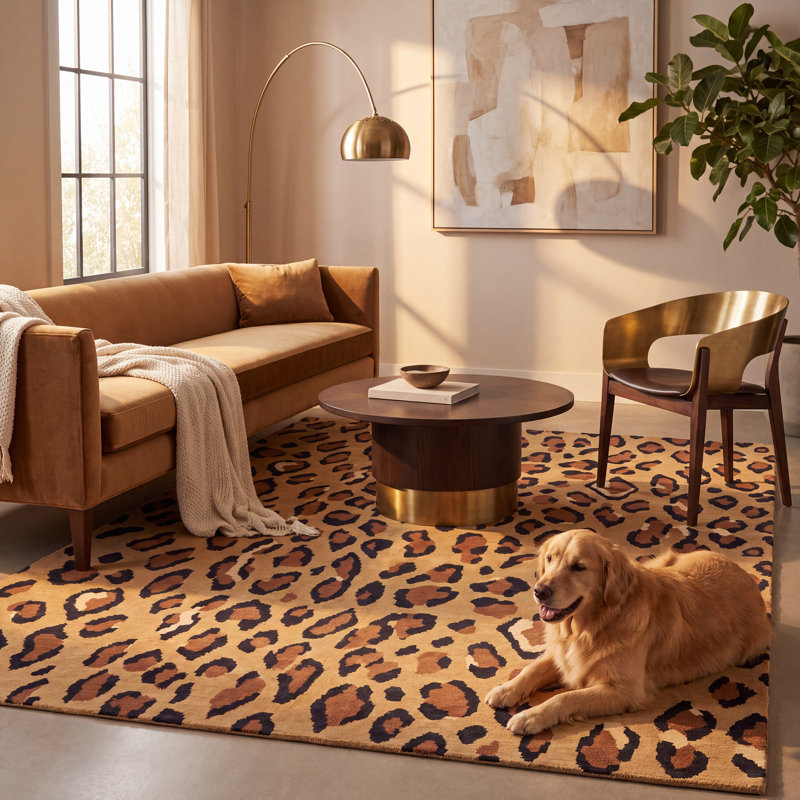 Tapis Bilting Animal Print Gold Cream Ivory Black, Rectangle 2 pi 7 po x 4 pi 11 po
