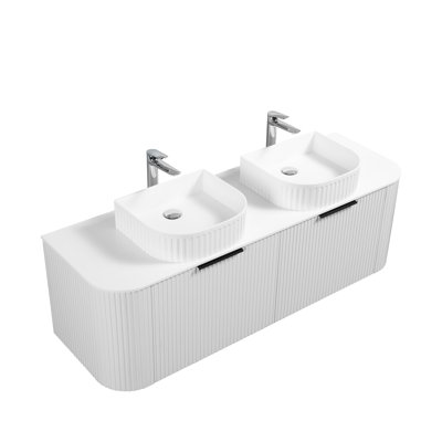 Cereniti po L x 19 po P 3 tiroirs Meuble-lavabo mural avec évier double et Comptoir en Granit blanc