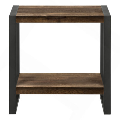 Table d'appoint, côté, bout, table de chevet, lampe, salon, chambre à coucher, stratifié brun, métal noir, industriel