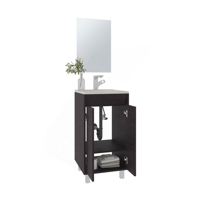Brady Mirror Bathroom Cabinet , One Door, Two Shelves, Black, Black