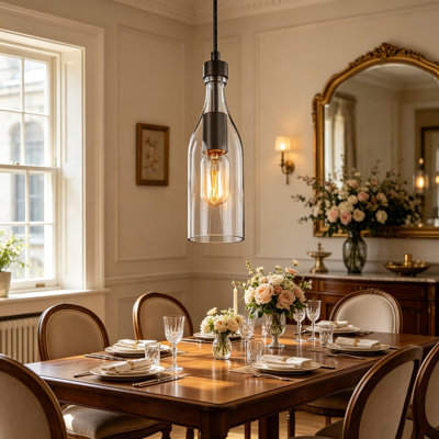 Luminaire suspendu en verre pour îlot de cuisine, luminaire de ferme moderne avec abat-jour en verre transparent, mini luminaire suspendu à hauteur réglable pour salle à manger, vestibule, vestibule, 5 x 5 x 11,2 po, 1 lumière