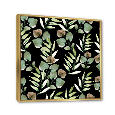 Feuilles tropicales vertes sur fond noir - peinture sur toile