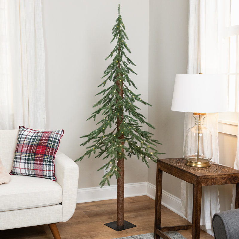 Arbre de Noël artificiel alpin moyen pré-éclairé - lumières DEL claires, 6'