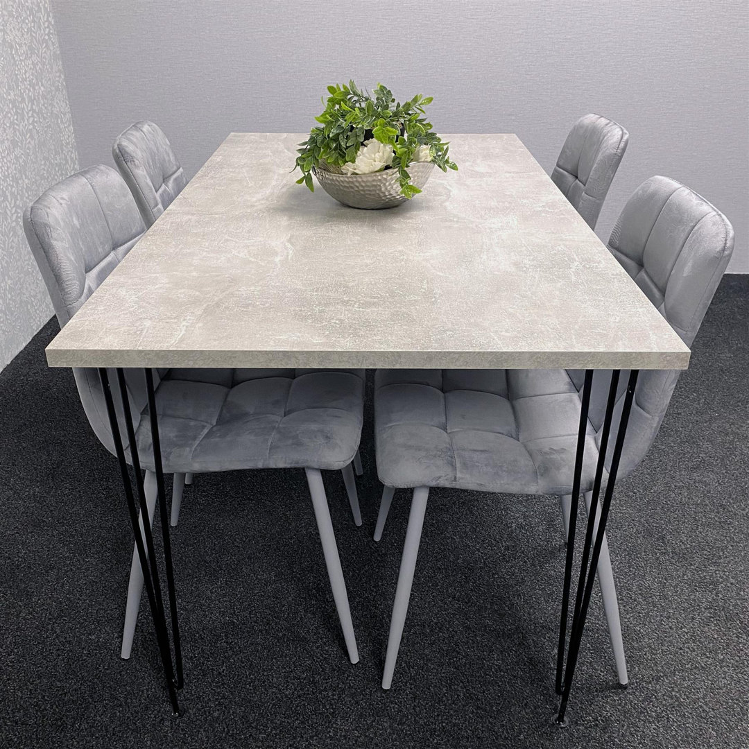 Dining Table with Hairpin Legs & 4 Velvet Chairs Set for Kitchen & Dining Room