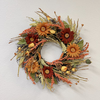 24" Handmade Artificial Gerbera Wreath for Fall & Winter
