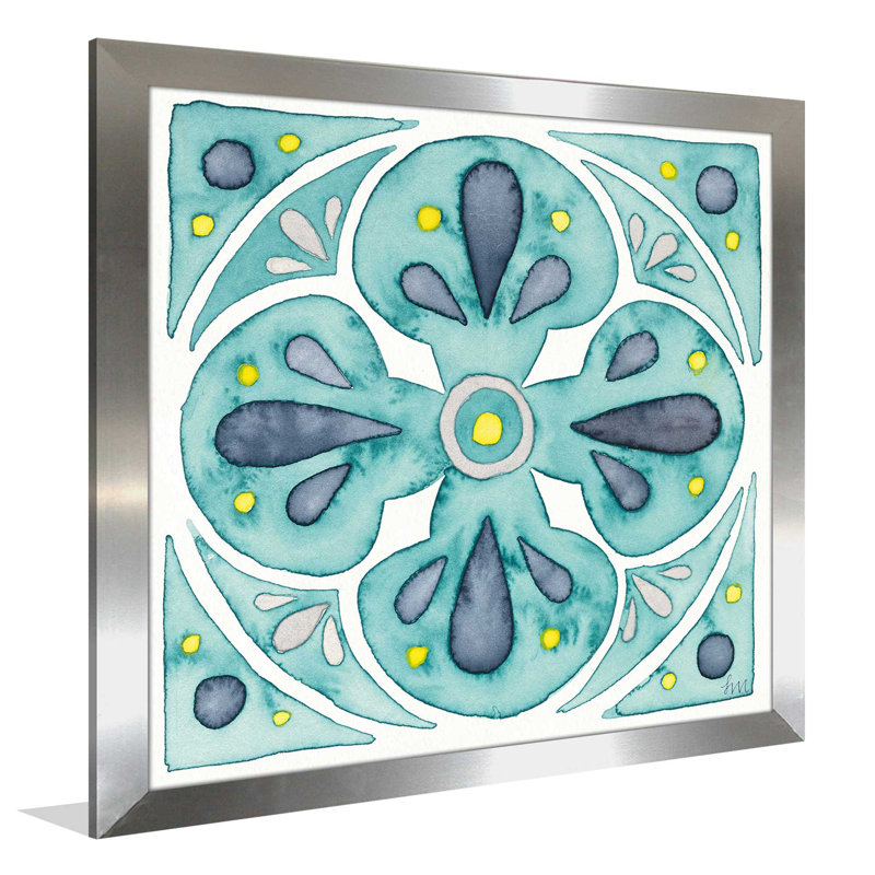 « jardin escapade tile vi bleu foncé », toile encadrée, H 21,5 po x l 21,5 po x P 0,75 po, Encadrement argenté