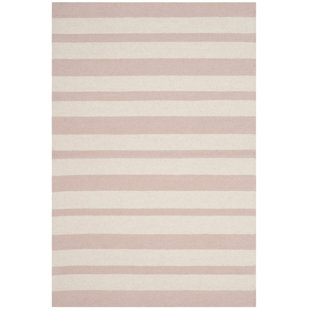 Kruetzen Striped Handmade Tufted Wool Pink/Ivory Area Rug