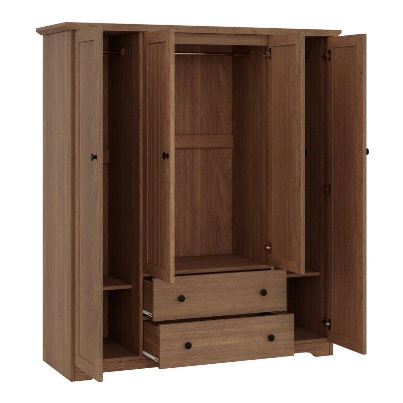 Armoire penderie 4 portes avec 2 tiroirs, Brun