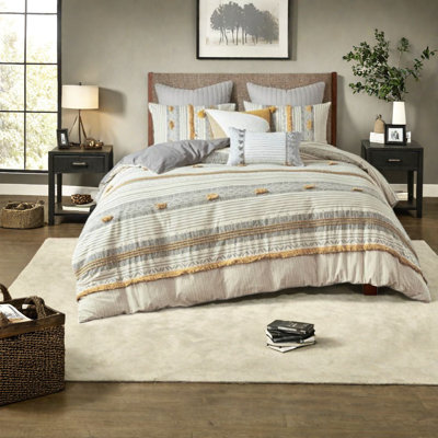 Ensembles de literie en coton de qualité supérieure, très grand / très grand californien, avec un motif rayé moderne