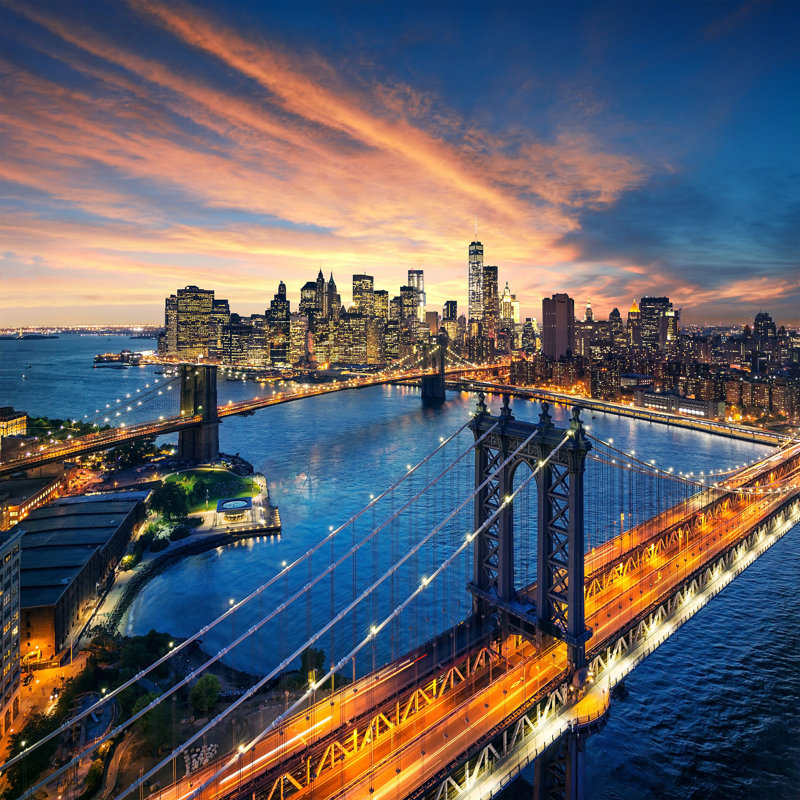 New York City Sunset par Dell - Photographie sur toile tendue, H 12 po x l 12 po