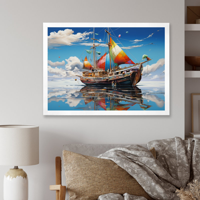 Baoan Boat surreal Sailings - Reproduction, H 30 po x l 40 po x P 1,5 po, Cadre simple blanc