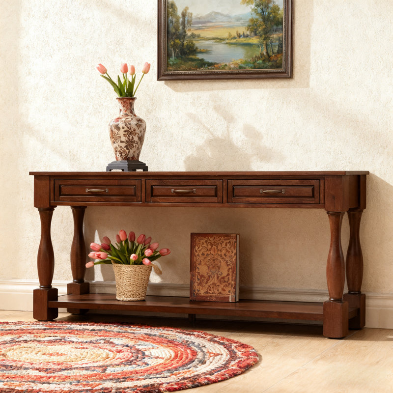 Wood Console Table With 3 Drawers And 2 Bottom Shelf For Entryway Hallway Extra-Thick Sofa Table, Espresso, Espresso