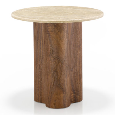 Sintered Stone Top Pedestal Round End Table With Curved And Wavy Pedestal Base