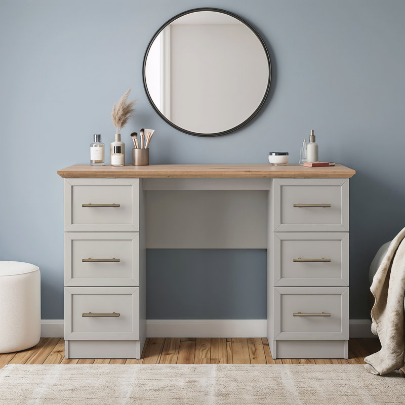 6 Drawer Dressing Table, Light Grey