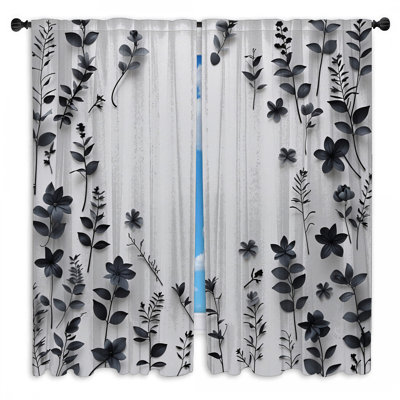 Rideaux obscurcissant à motif floral noir et obscurcissant - 2 panneaux