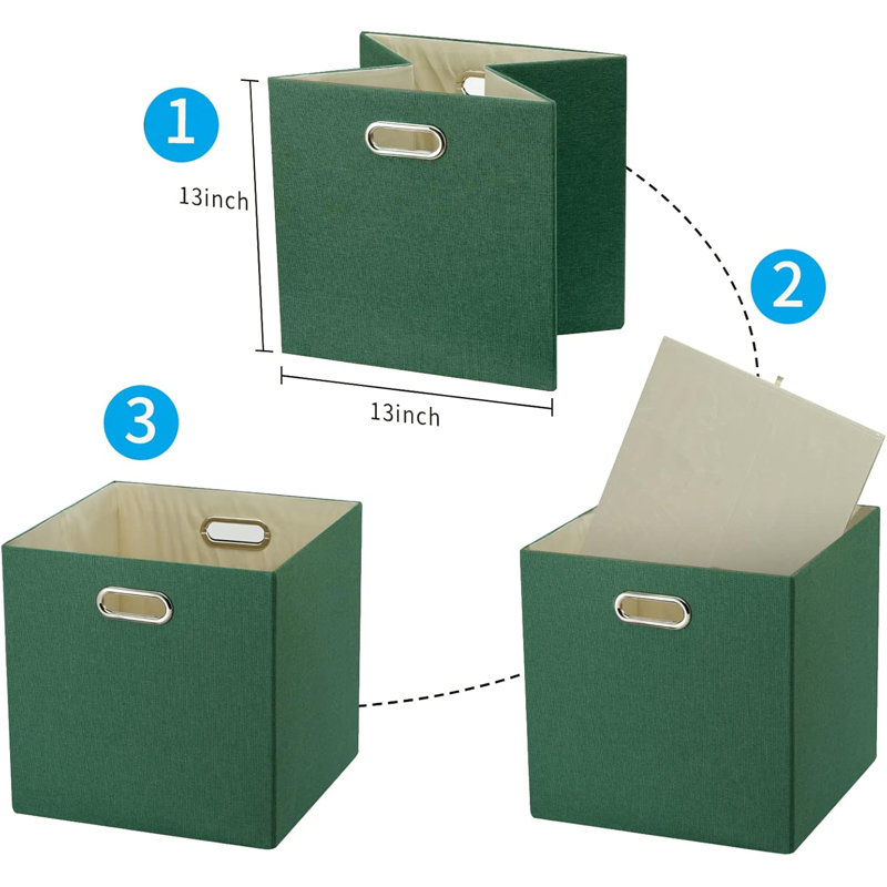 Set Of 4 Foldable Linen Cube Storage Bins With Handles