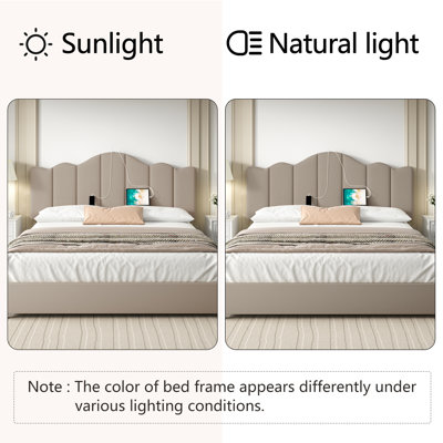  Base de lit tapissier moderne pleine grandeur avec tête de lit ajustable, ports de charge USB et de type C, structure en bois et en métal sans bruit, support robuste jusqu'à 900 lb, aucun sommier nécessaire
