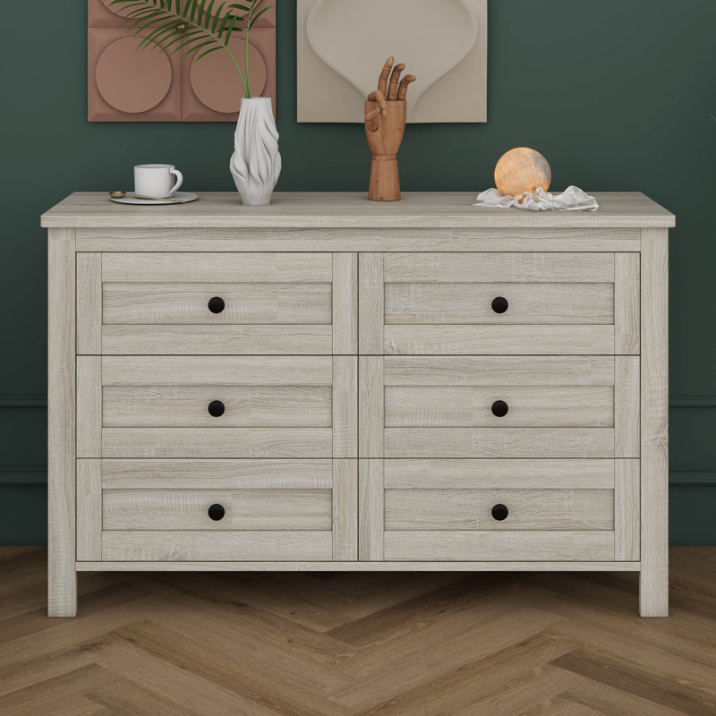 Commode 6 tiroirs pour chambre à coucher, commode de style campagne moderne, armoire de rangement pour chambre à coucher, armoire de rangement rustique pour salon