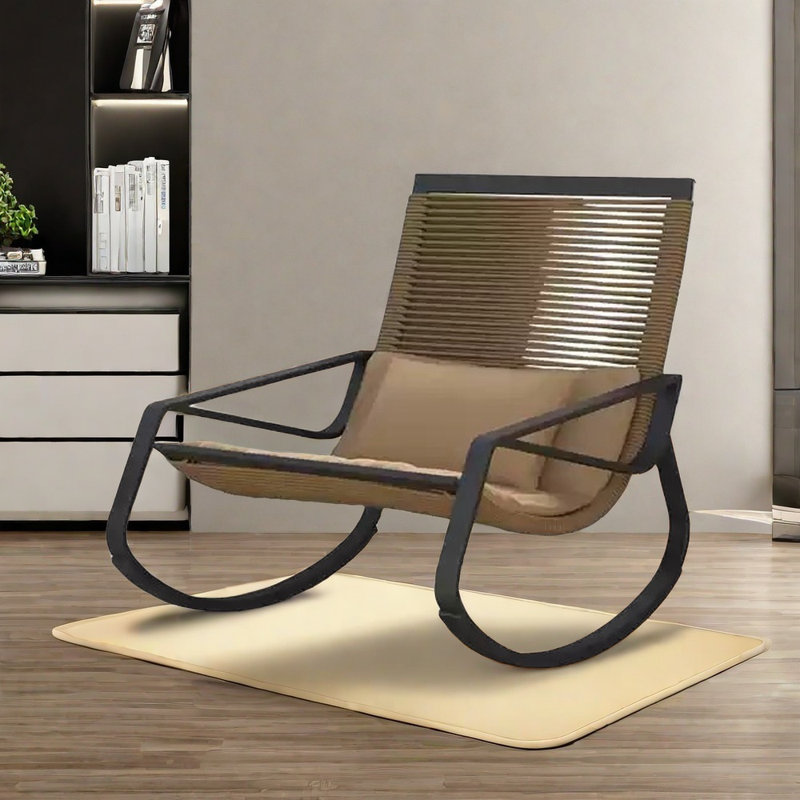 Chaise berçante tissée confortable et élégante, Brun, Noir, noir, noir, noir
