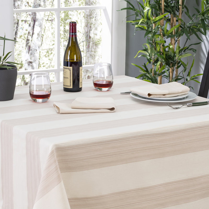 French Home 71" X 95" Cream And Tan Striped Tablecloth, 95" L x 71" W