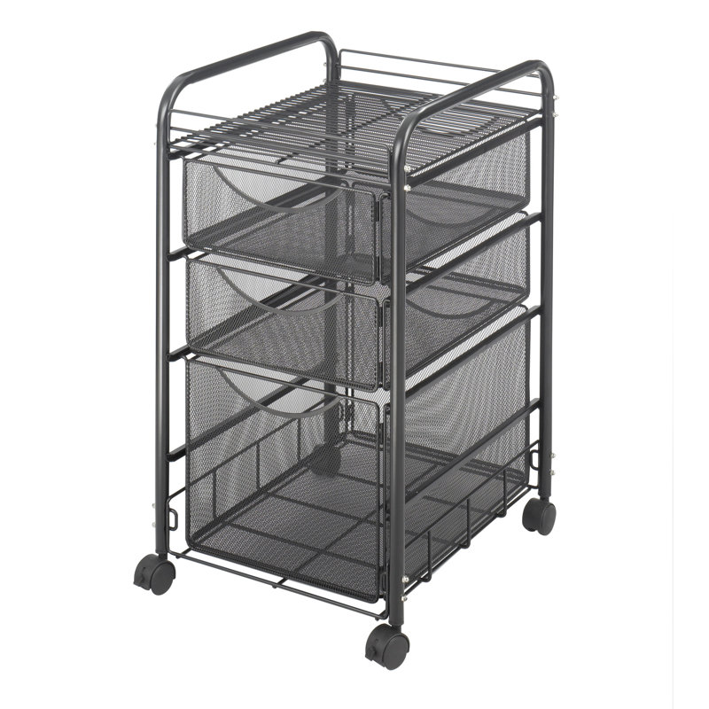 Black Steel 3-Drawer Mobile Filing Trolley with Powder Coat Finish
